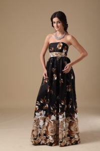 Multi-color Empire Printing Strapless Floor-length Prom Dress