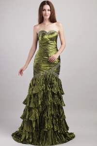 Column Olive Green Sweetheart Taffeta Beading and Ruch Prom Dress