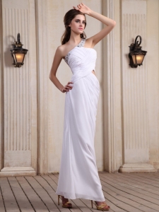 Beaded One Shoulder Prom Dress With Ankle-length For Party