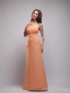 Orange Column Strapless Floor-length Chiffon Prom Dress