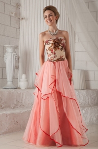 Printed Strapless Floor-length Ruffled Prom / Evening Dress