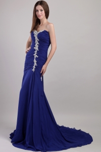 Royal Blue Sheath Sweetheart Court Train Appliques Prom Dress