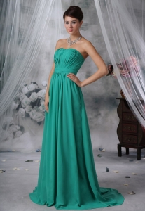 Ruched Turquoise Blue Strapless Prom Dress For 2013