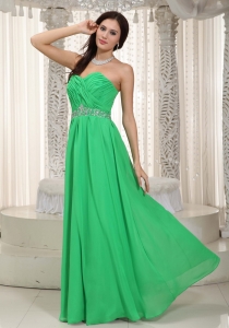 Spring Green Empire Sweetheart Chiffon Ruch and Beading Prom Dress