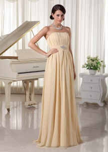 Champagne Strapless Chiffon Prom Dress Empire Ruch and Beading