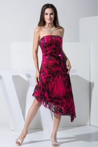 Colorful Printed Strapless Asymmetrical Prom Dress For Formal