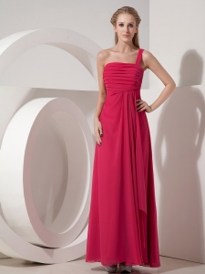 Coral Red Column One Shoulder Chiffon Ruch Prom Dress