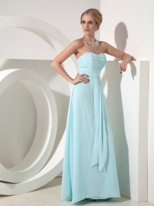 Light Blue Column Sweetheart Chiffon Prom Dress Sleeveless