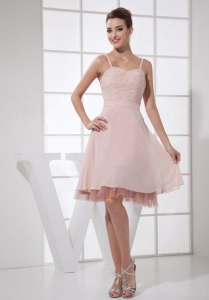 Straps Light Pink Beaded Bodice Straps knee-length Prom Dress