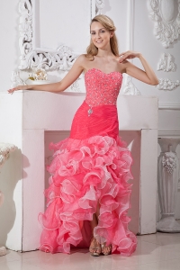 Mermaid Pink Sweetheart High-low Beading and Ruffles Prom Dress