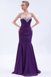 Mermaid Purple Sweetheart Chiffon Beading and Ruch Prom Dress