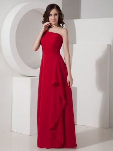 Empire Prom Dress Wine Red One Shoulder Chiffon Floor-length