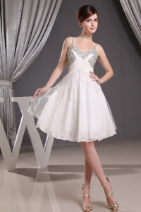 Beaded Straps and Bust Prom Dress White Mini-Length