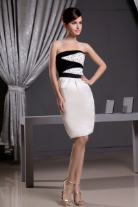 Beading Knee-length Taffeta Prom Dress Black and White