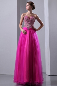 Sweetheart Floor-length Fuchsia Prom Dress Beading