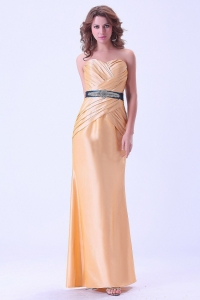 Prom Dress with Belt and Ruching Floor-length Gold 2013