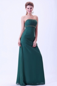 Green Evening Dress with Beading and Ruching Chiffon