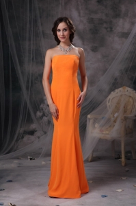 Mermaid Strapless Floor-length Satin Prom Dress Orange