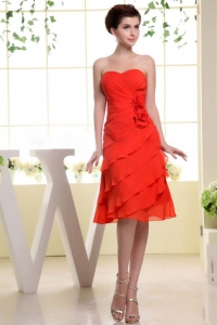 Red Bridesmaid Dress Hand Made Flowers and Ruffles 2014