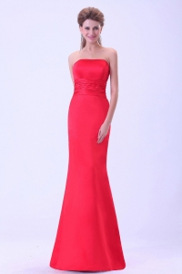 Red Mermaid Prom Dress Strapless Brush Train Custom Made