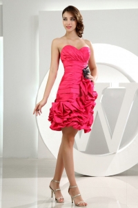 Ruffles Sweetheart Prom Dress Hot Pink Mini-length