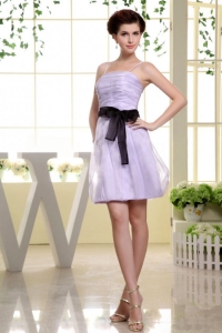 Spaghetti Straps and Sash Short Lilac Prom Dress