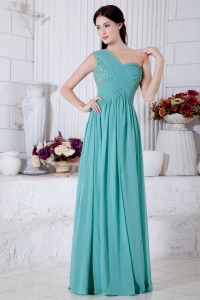 Turquoise One Shoulder Floor-length Appliques Prom Dress