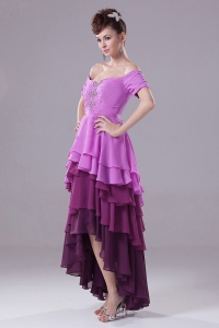 Colorful Prom Dress Off The Sholulder Beaded High-low