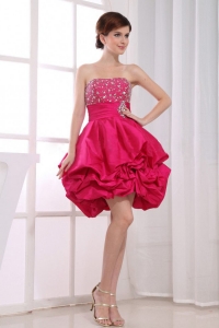 Beading Mini-length A-Line Prom Dress Strapless Hot Pink