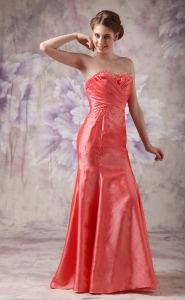 Coral Red Sweetheart Floor-length Taffeta Beaded Prom Dress