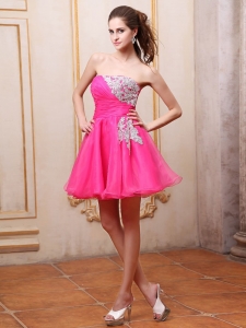 Cocktail Dress with Appliques Mini-length Hot Pink