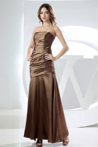 Mermaid Strapless Prom Dress Brown Ruched Ankle-length