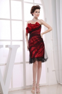One Shoulder Prom Dress Hand Made Flowers Knee-length Red