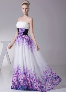 Printing Prom Dress with Hand Made Flowers and Ruch