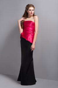 Ruch Prom Dress Red and Black Strapless Ankle-length