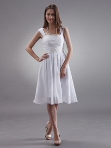 Straps Prom Dress White Appliques Knee-length Custom Made