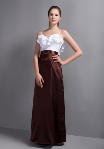 White and Brown Straps Prom Dress Ruffled Layers
