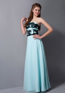 Lace Aqua Blue Column Strapless Chiffon Prom Dress Sashes/Ribbons