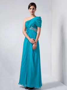 Teal One Shoulder Ankle-length Chiffon Mother Of The Bride Dress