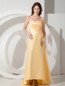 Gold Empire Sweetheart Brush Taffeta Pleats Prom Dress for Spring