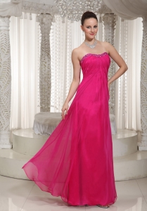 Vintage Inspired Hot Pink Prom Dress Ruched Chiffon Beading