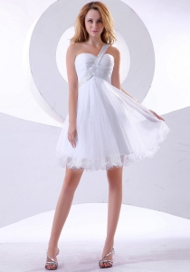 Beaded One Shoulder Organza Knee-length Prom Dress Ruch