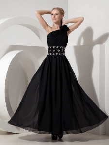 Prom Dress Black One Shoulde Column Ankle-length Beading
