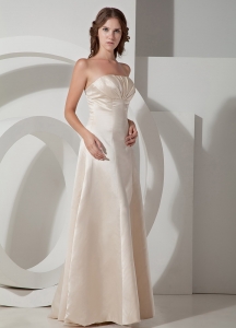 Champagne A-line Strapless Floor-length Taffeta Prom Dress