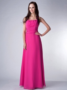 Newest Halter Top Hot Pink Empire Chiffon Ruch Prom Dress
