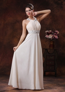 Scoop Off White Beaded Waist Custom Made Evening Dress