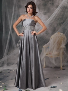 Sheath Silver Taffeta Prom Dress Beading Waistband Shape