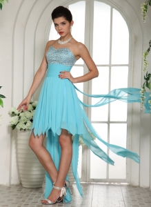 Custom Made Aqua Blue Beaded Sweetheart High-low Prom Dress
