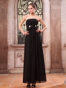 Black Prom Dress Ankle-length Chiffon With Hand Made Flower