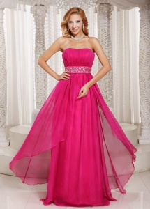 Hot Pink Empire Ruched Chiffon Party Style Prom Dress Beading